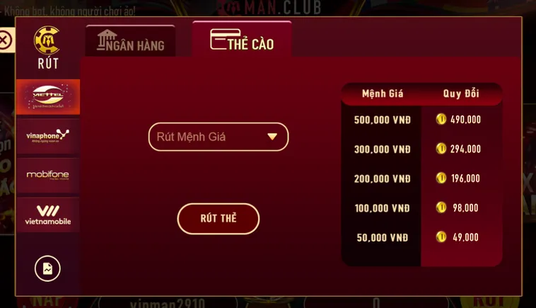Hướng Dẫn Rút Tiền ManClub Về Tài Khoản Ngân Hàng Nhanh Chóng An Toàn Tuyệt Đối